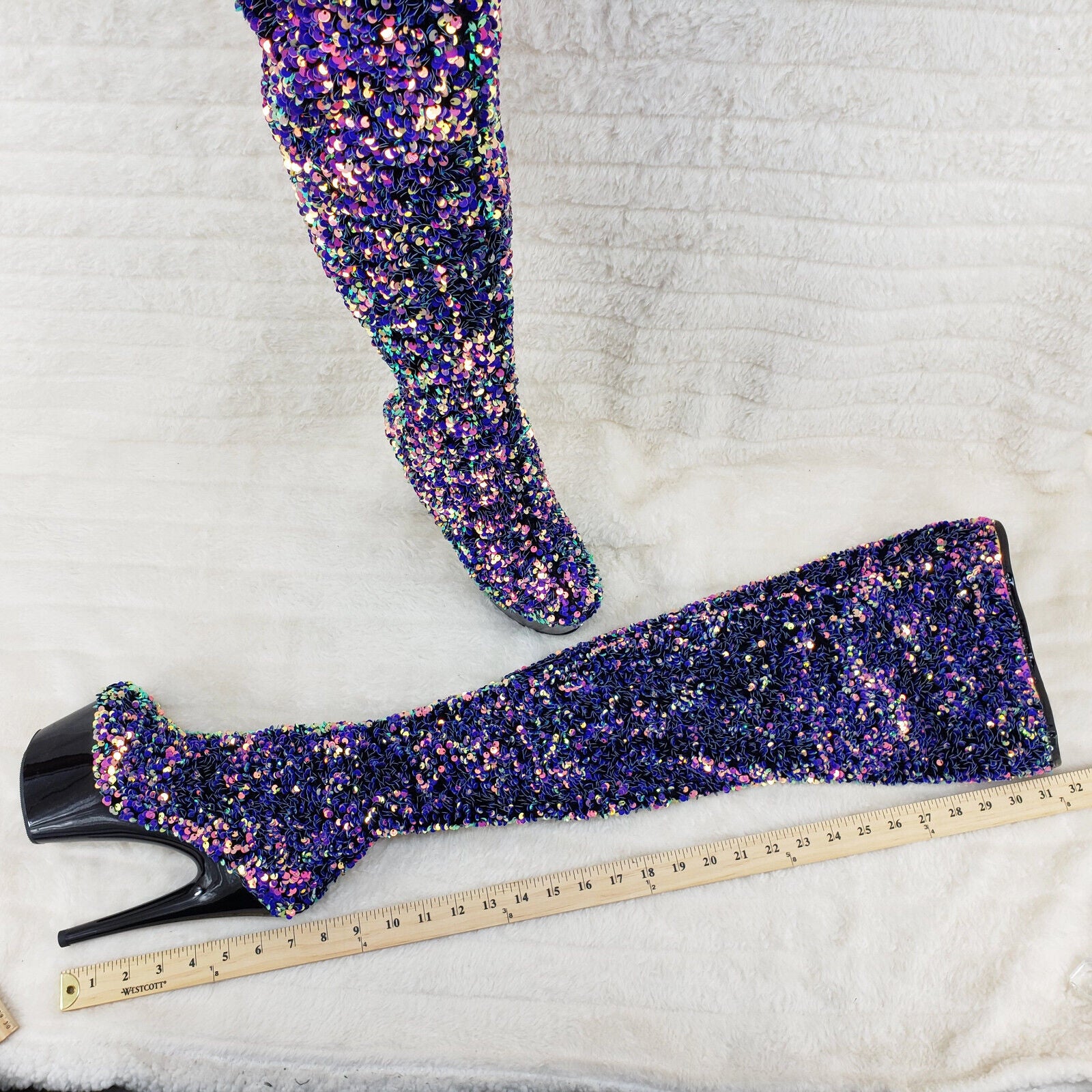 Adore 3020 Purple Multi Sequin High Heel Platform Thigh High Boots US Sizes NY - Totally Wicked Footwear