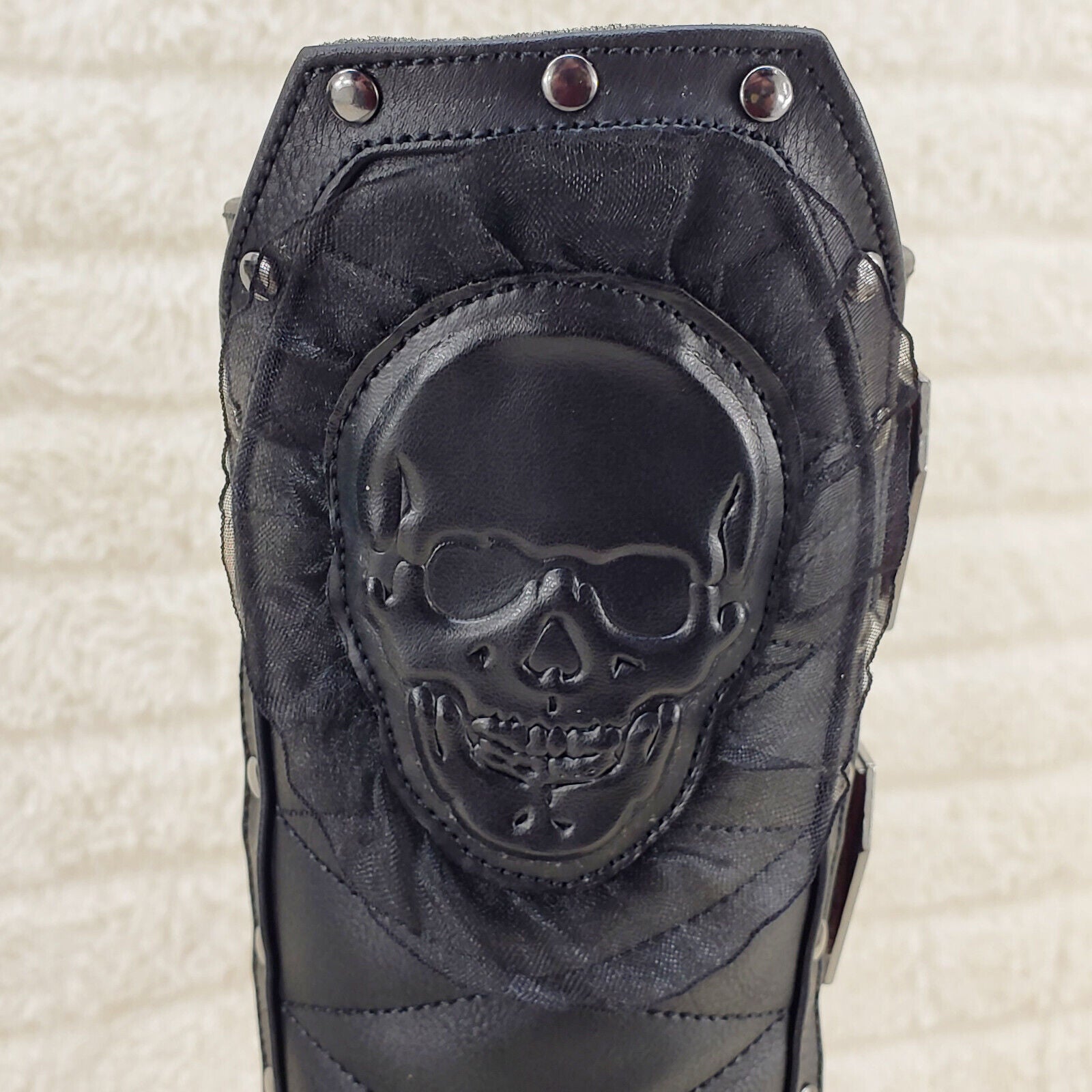 Crypto 67 Coffin Skull & Chain Black Mid Calf Platform Heel Gothic Boots NY - Totally Wicked Footwear