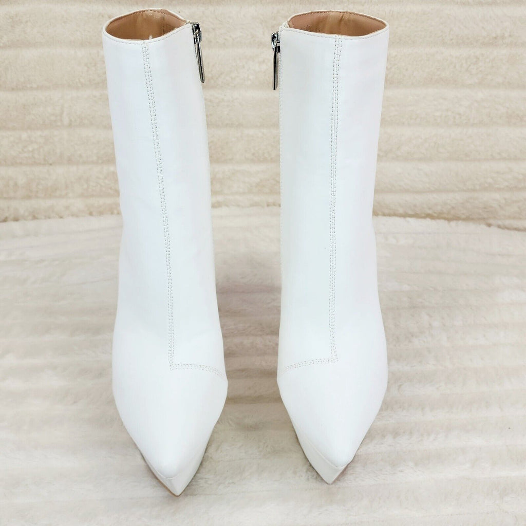 Kinder Pointy Toe Platform Stiletto Heel Ankle Boots Bright White Stretch - Totally Wicked Footwear