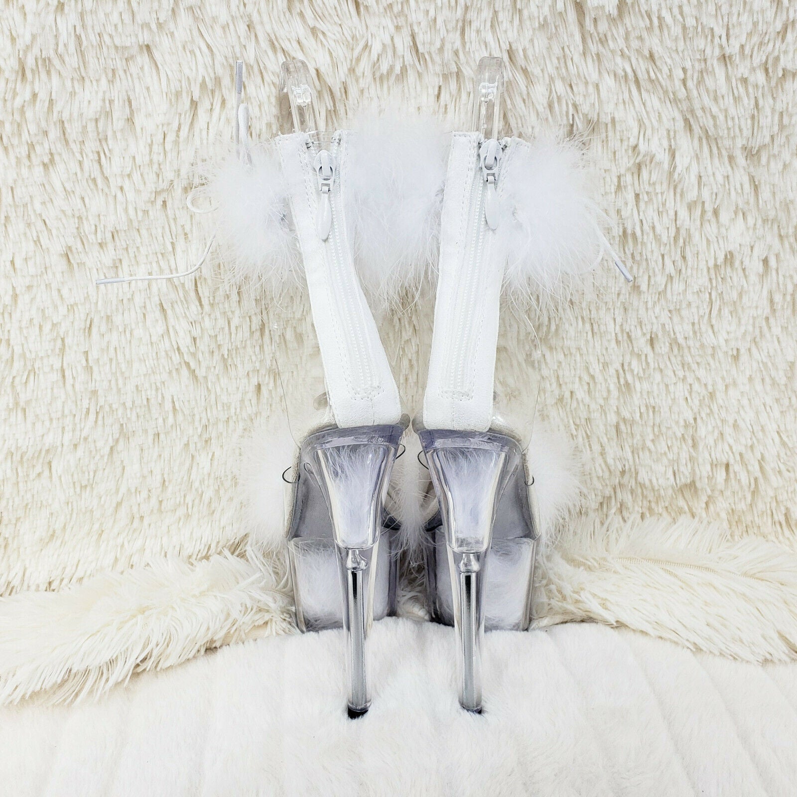 Adore 724 White Marabou Platform Shoes Sandals 7" High Heel Shoes NY - Totally Wicked Footwear