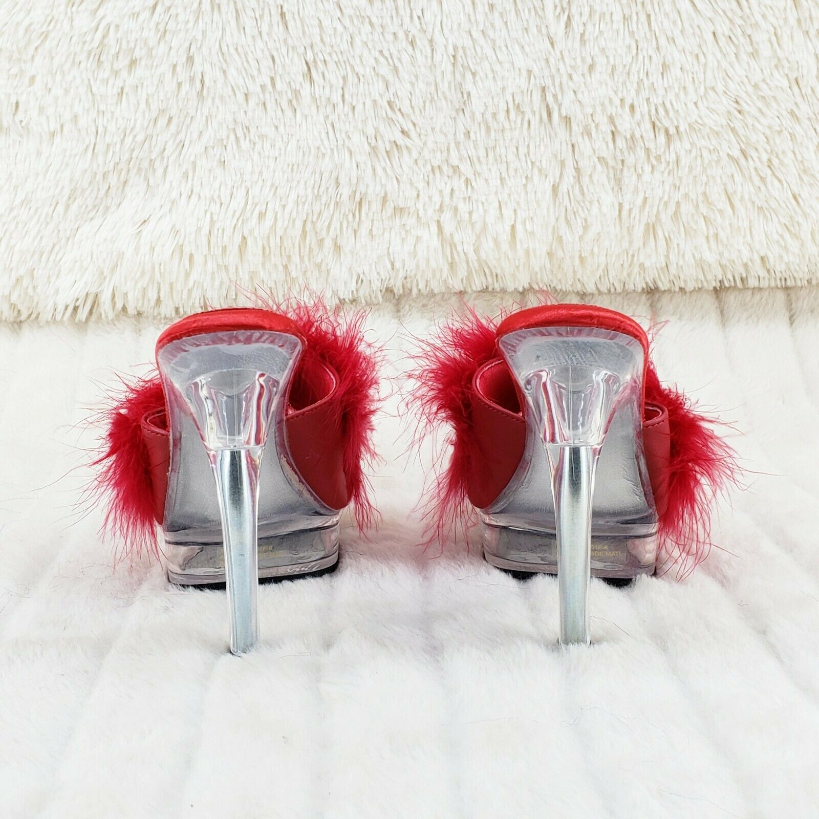 Majesty 501 Marabou Feather Slip On Platform Sandals 6" Stiletto Heel Shoes Red - Totally Wicked Footwear
