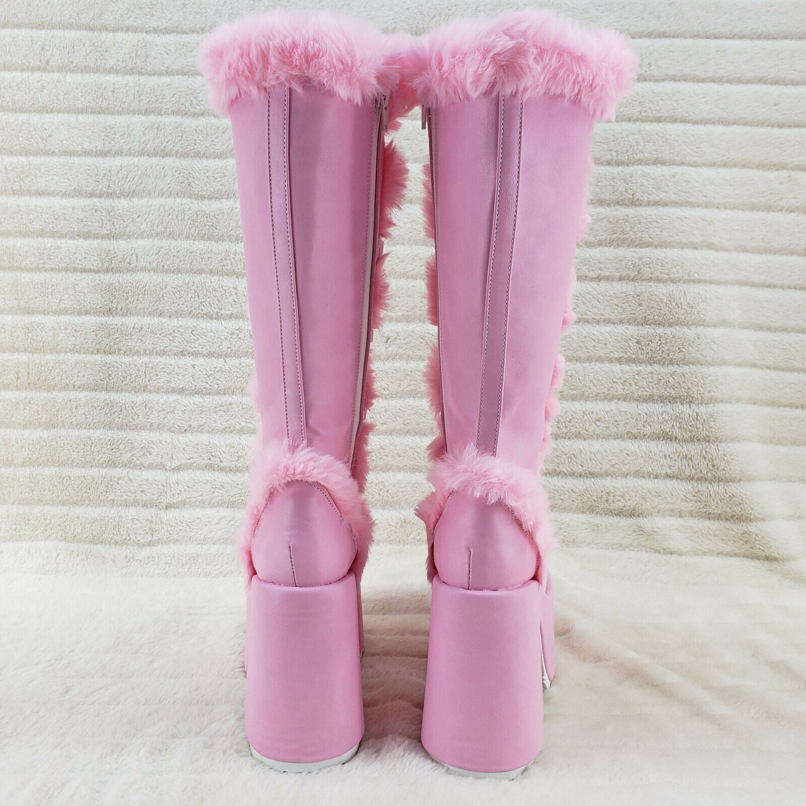 Camel 311 Stacked Baby Pink Stomper Platform Goth Punk Go Go Knee Boots In House - Totally Wicked Footwear