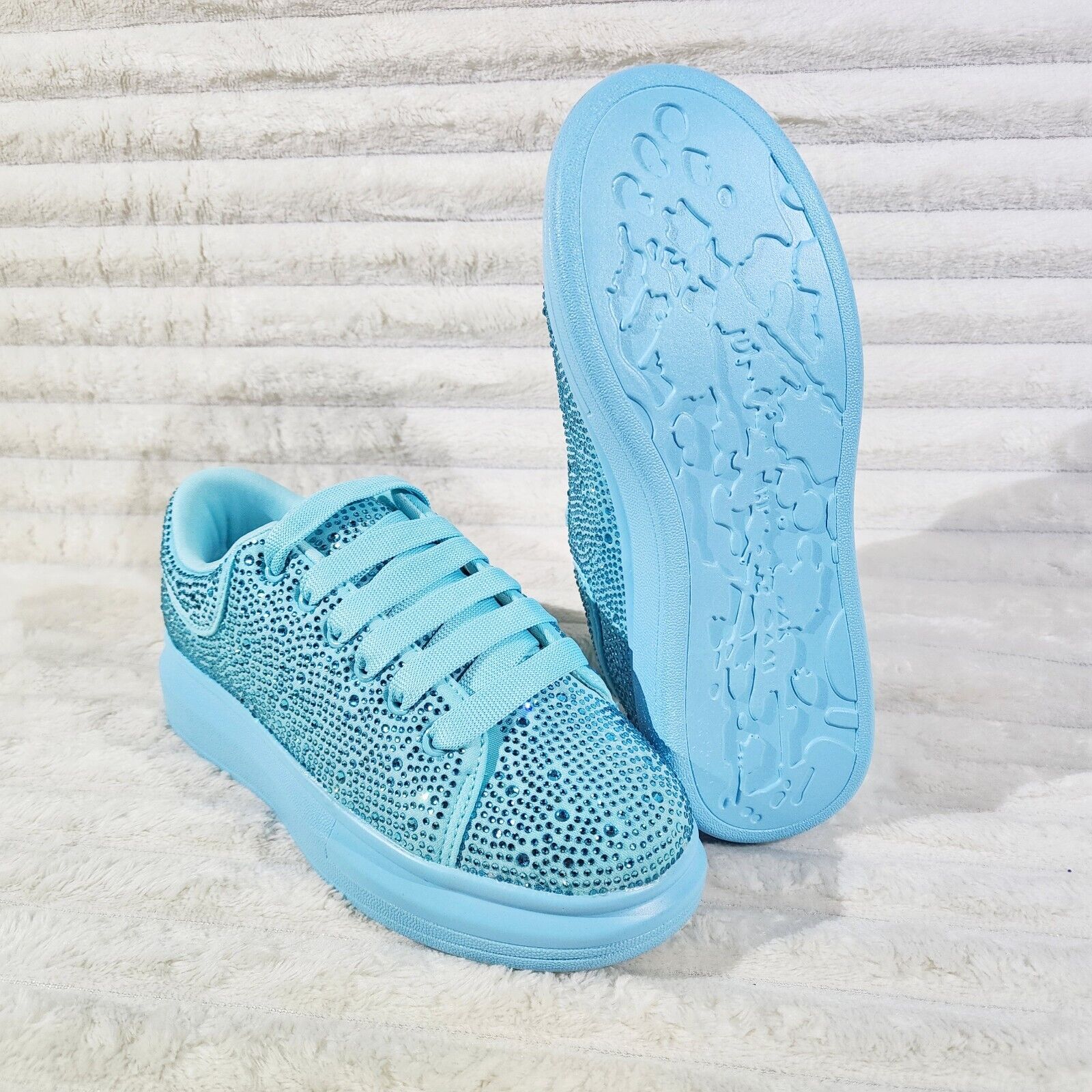 Cush Baby Blue Rhinestone Sneakers Tennis Shoes - Totally Wicked Footwear