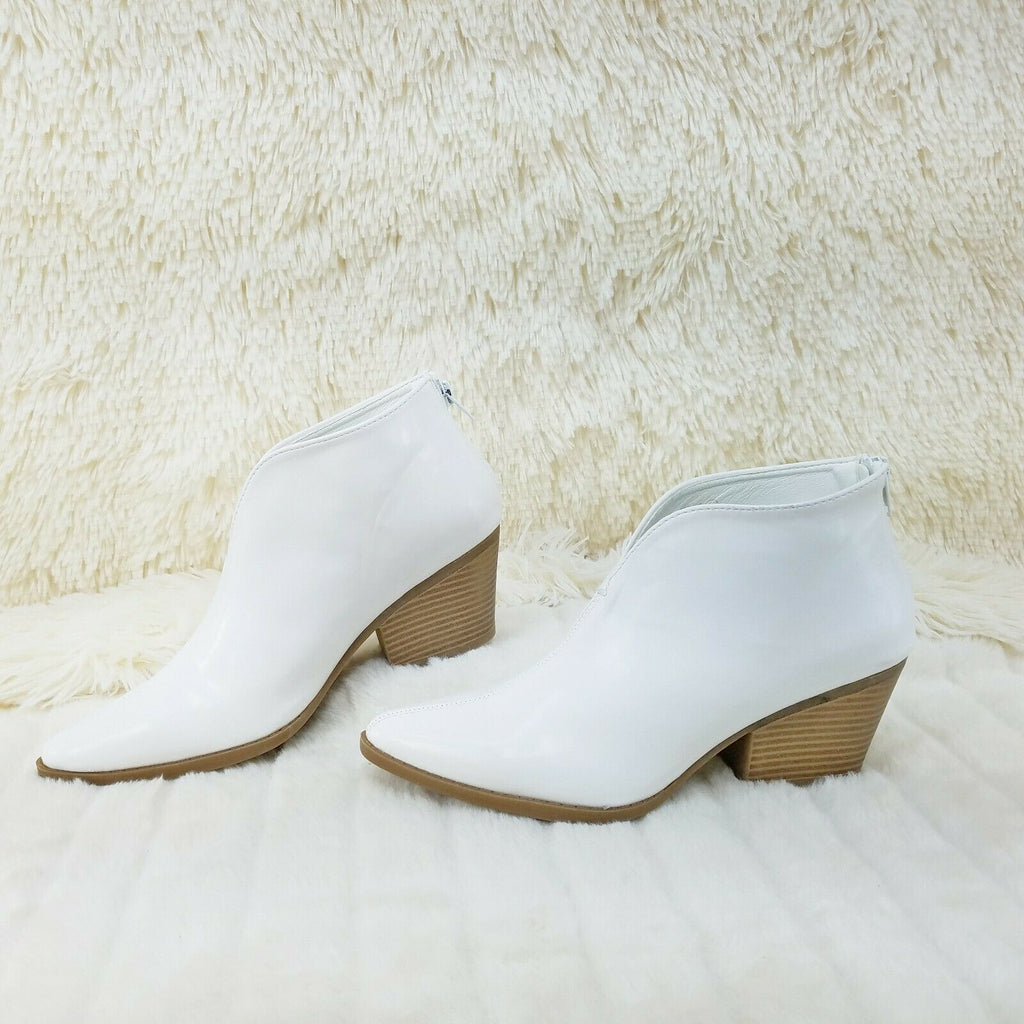 Celeste White Cowgirl Ankle Bootie Boots 2.5" Block Heels US Sizes - Totally Wicked Footwear