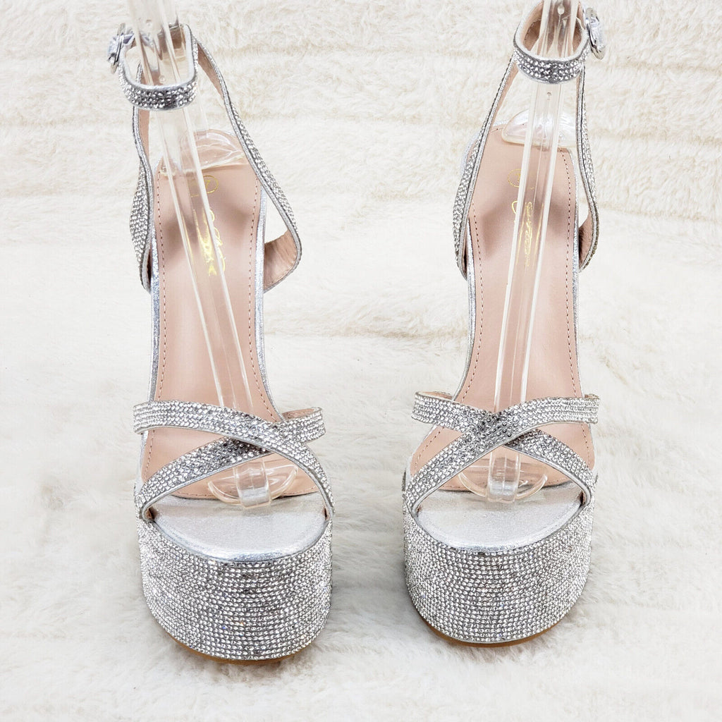 Bejeweled Pioneer Silver Sparkling Rhinestone Platform 6.5" Heels Shoes - Totally Wicked Footwear