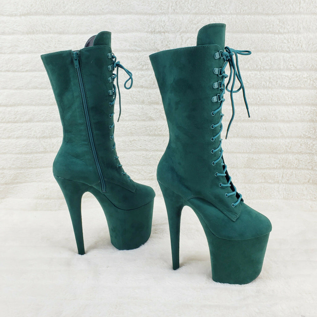 Flamingo 1050FS Emerald Green V-Suede 8" Heel Platform Mid Calf Boots US 6-12 NY - Totally Wicked Footwear