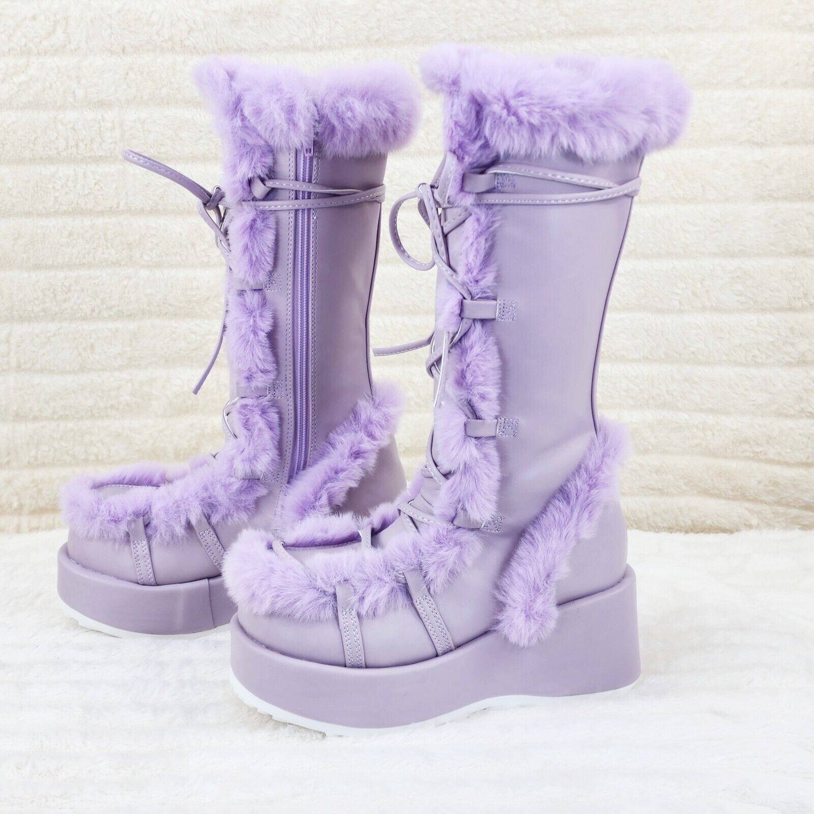 311 Cub Stomper Lilac Purple Mammoth Platform Goth Punk Calf Knee Boots NY - Totally Wicked Footwear