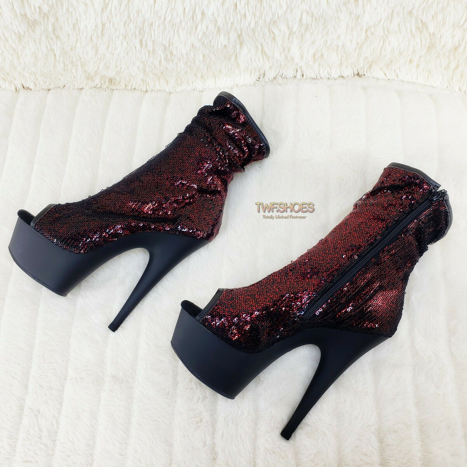 Delight 1008SQ Black Burgundy Red Sequin Slouchy Ankle Boot 6" High Heels NY - Totally Wicked Footwear