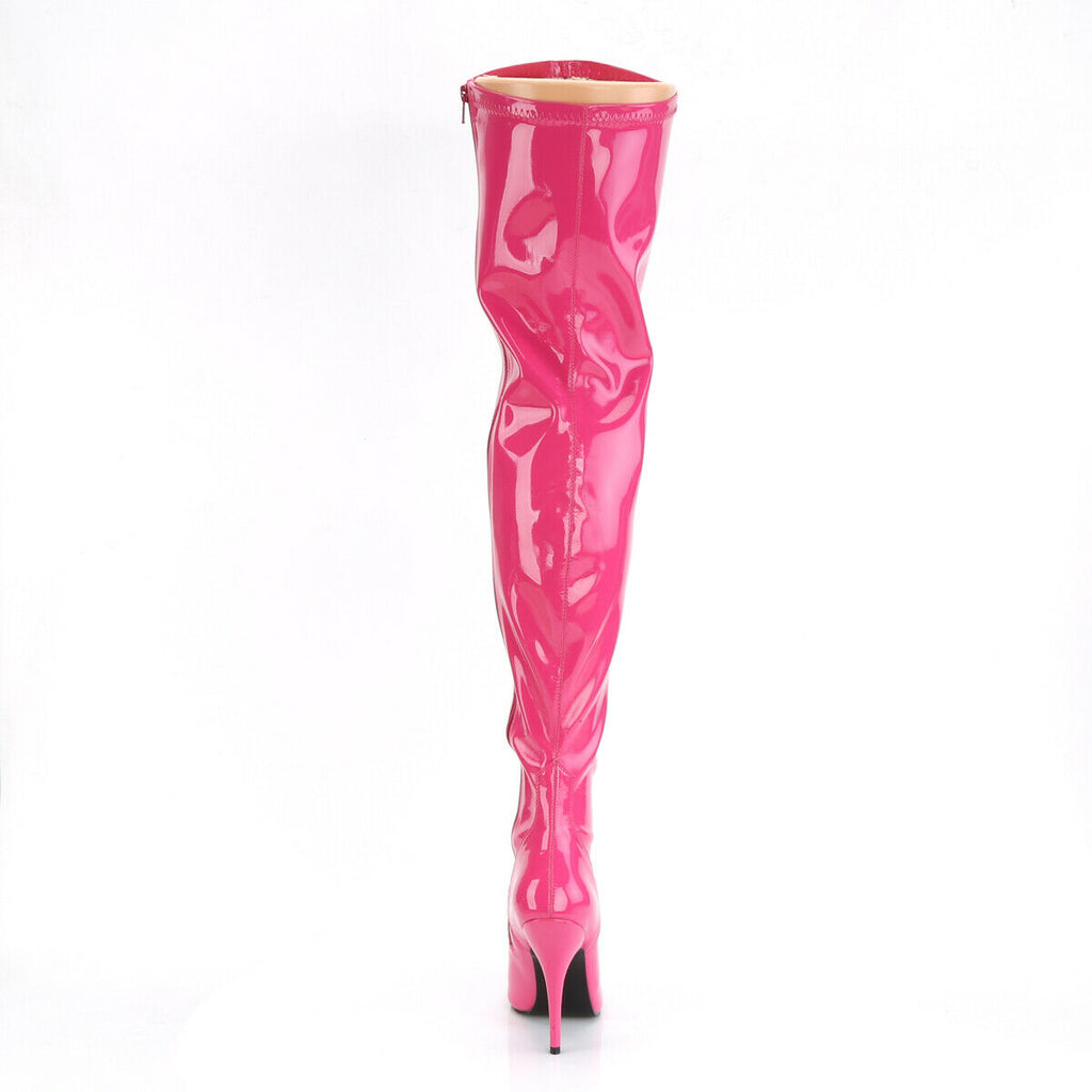 Seduce 3000 Stretch Hot Pink Patent Thigh High Boot Stiletto Heels Sizes 13 & 14 - Totally Wicked Footwear