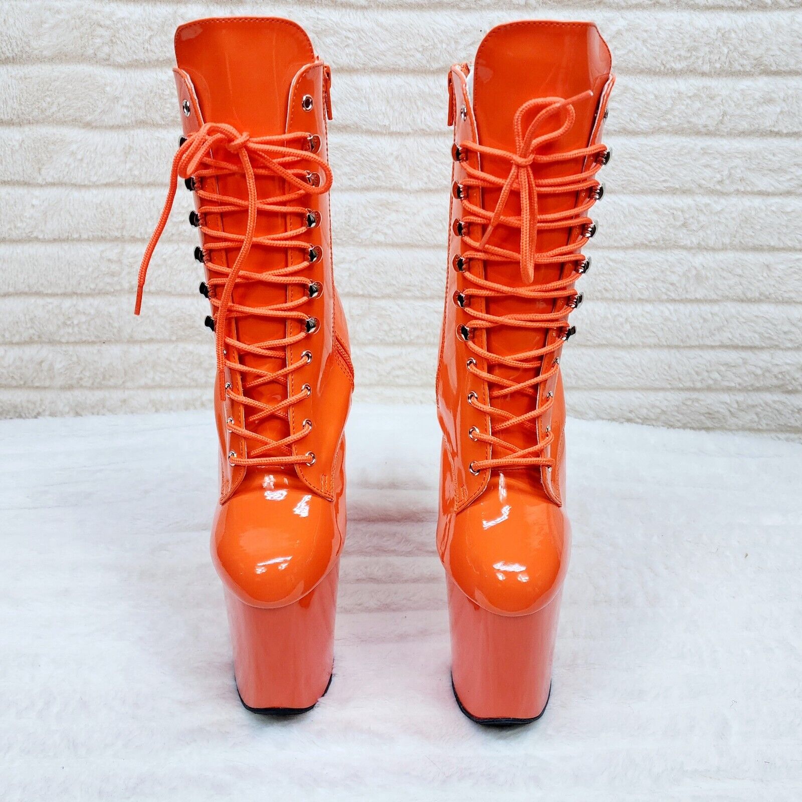Flamingo 1020 Orange Patent 8" Heel Platform Ankle Boots US 6-12 NY - Totally Wicked Footwear