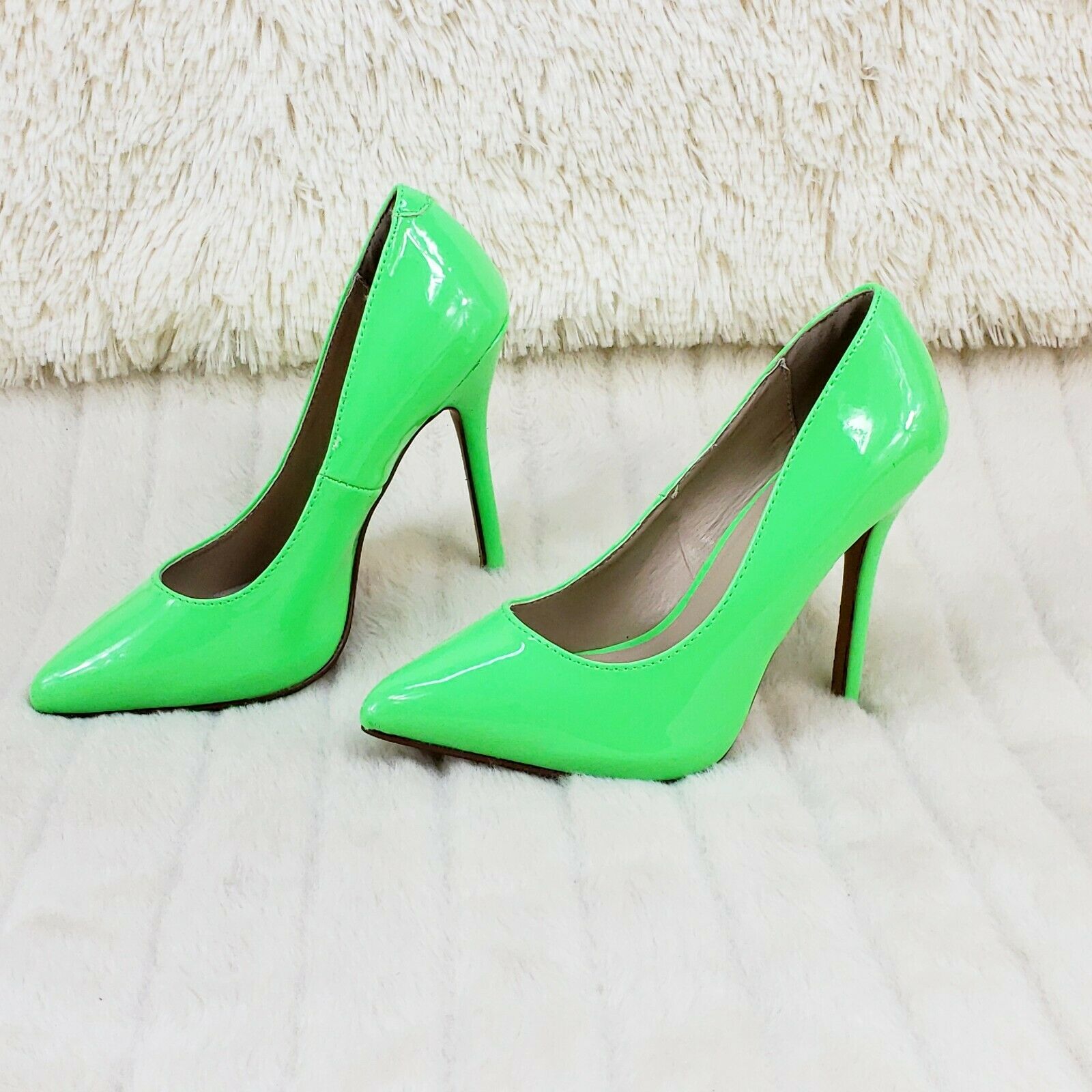 Amuse 20 Neon Green Patent 5" High Heel Shoes Pumps NY - Totally Wicked Footwear