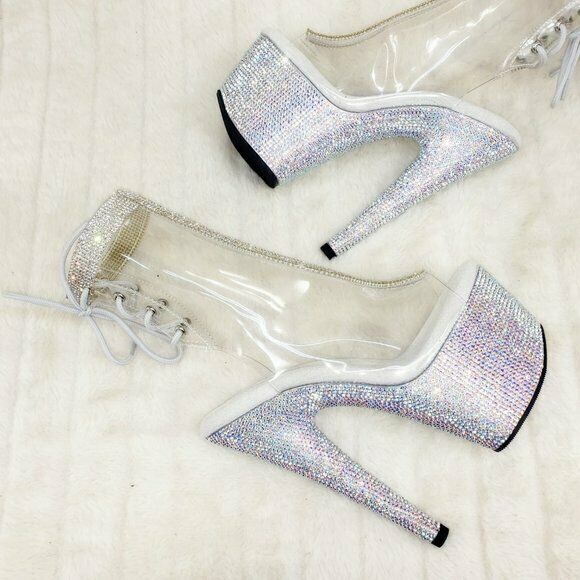 1018C Bejeweled Rhinestone Platform & Trim Ankle Boots High Heels Shoes Shooties - Totally Wicked Footwear