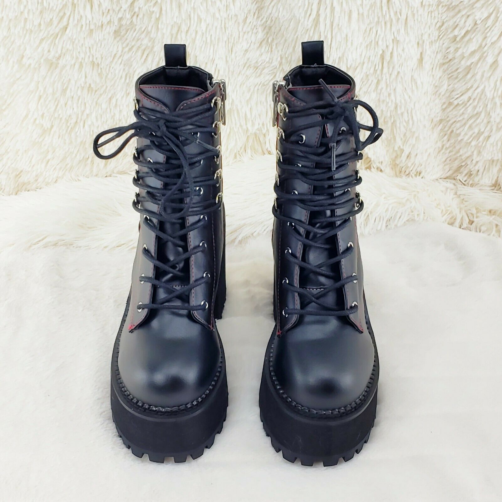 Assault 100 Gothic Punk Heel Cleat Platform Red Stitch Ankle Boot NY - Totally Wicked Footwear