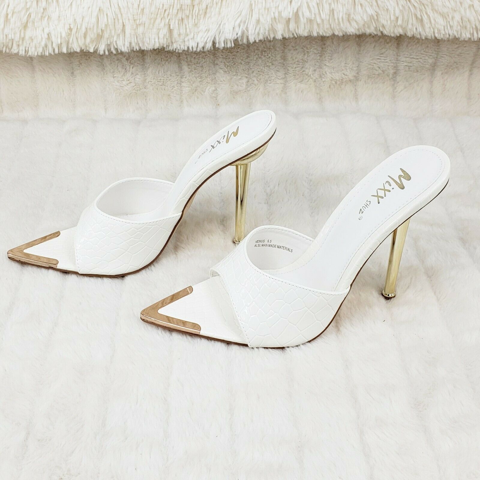Venus White Slim High Heel Pointy Toe Slip On Sandals Slides Clogs - Totally Wicked Footwear