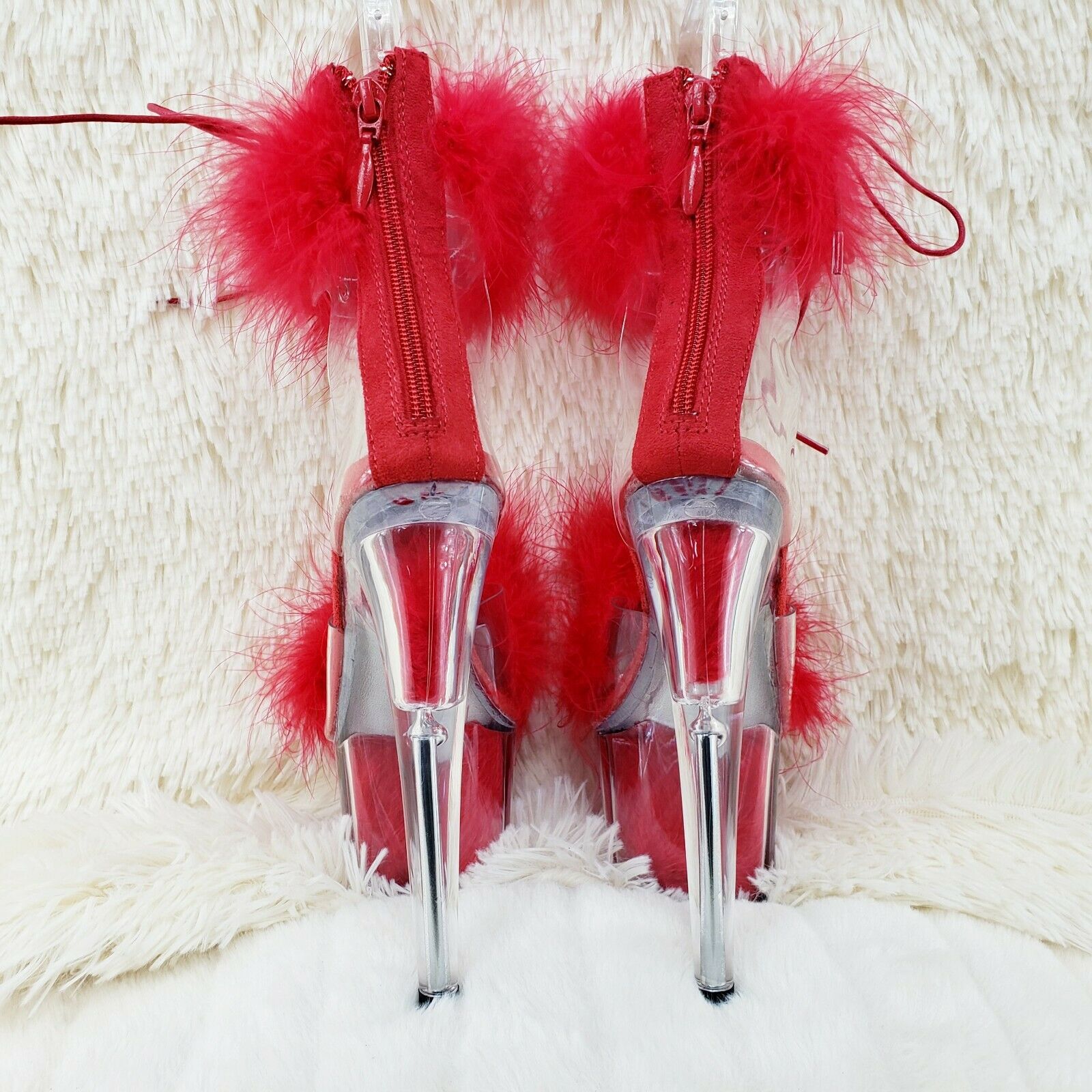 Adore 724F Red Marabou Platform Shoes Sandals 7" High Heel Shoes NY - Totally Wicked Footwear