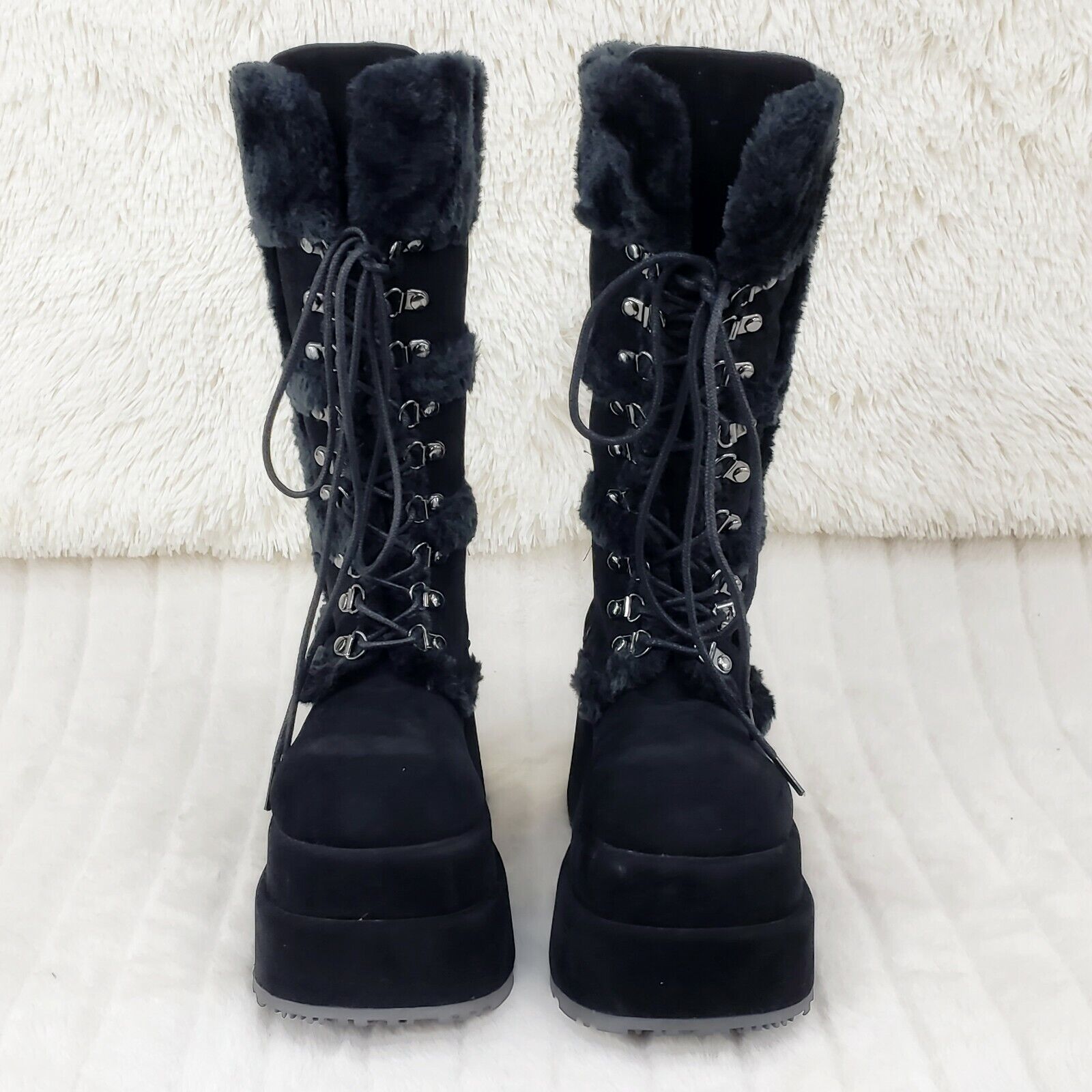 Bear 202 Black Faux Fur / Suede Platform Goth Punk Calf Boots NY Restock Stomper - Totally Wicked Footwear