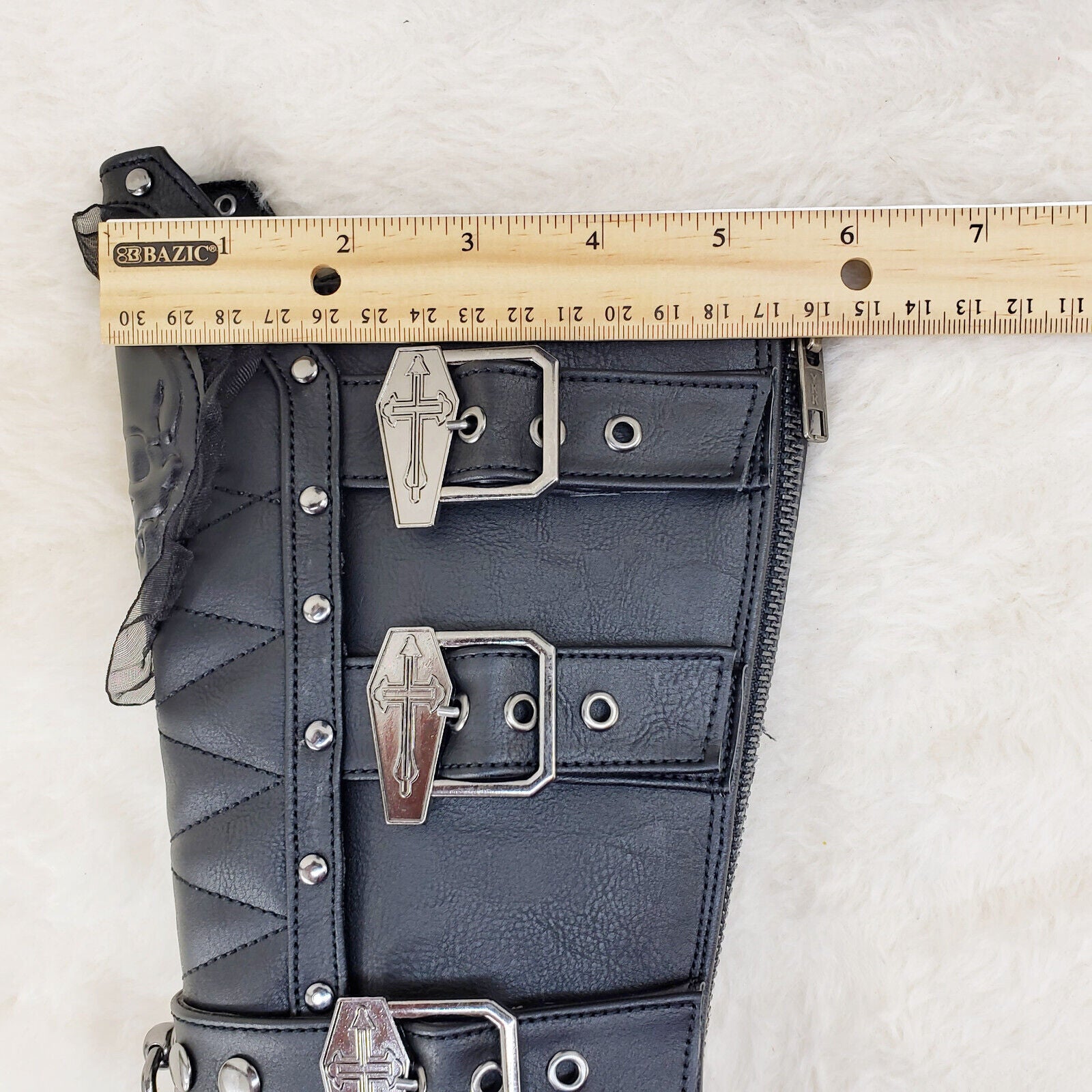 Crypto 67 Coffin Skull & Chain Black Mid Calf Platform Heel Gothic Boots NY - Totally Wicked Footwear