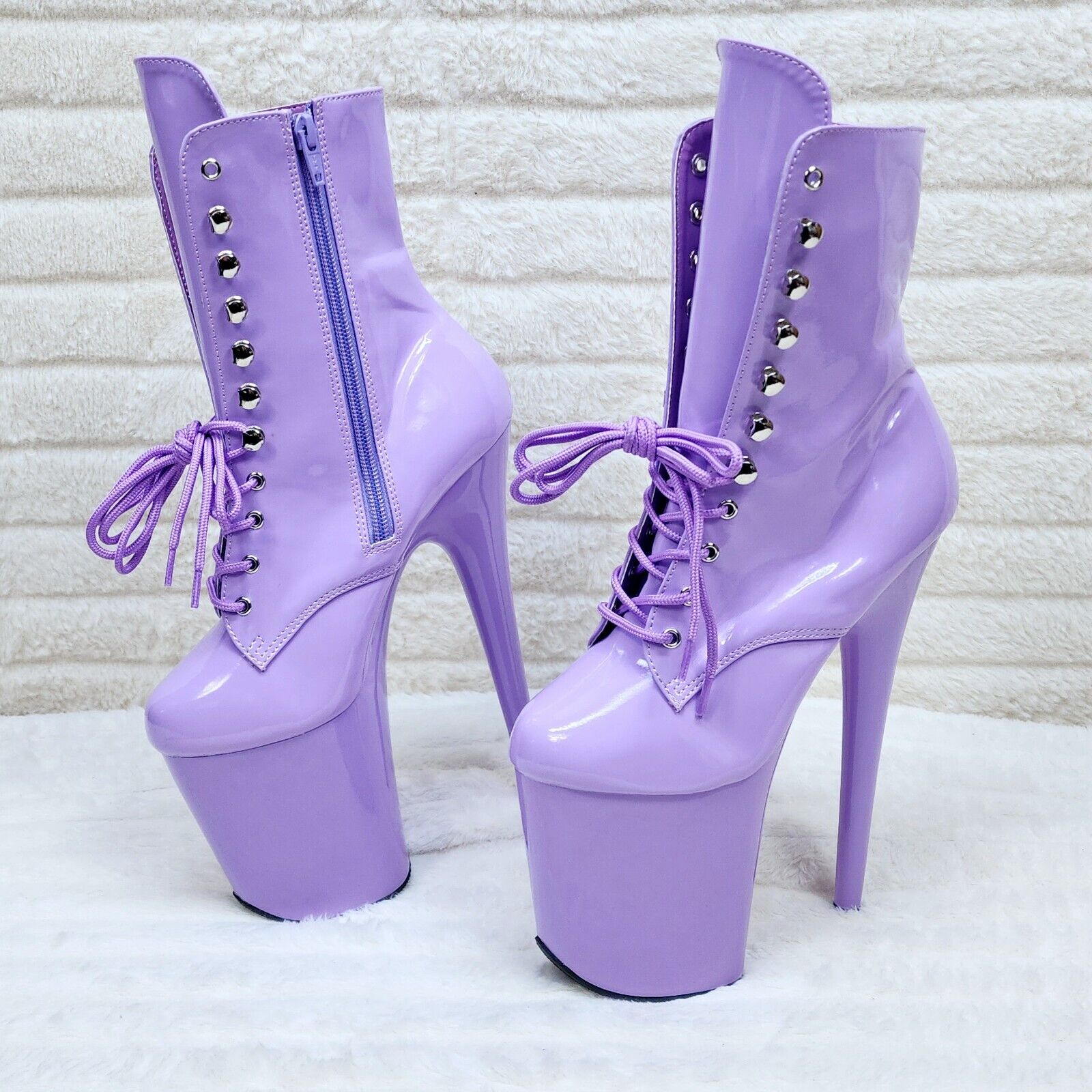 Flamingo 1020 Lilac Purple Patent 8" Heel Platform Ankle Boots US 6-12 NY - Totally Wicked Footwear