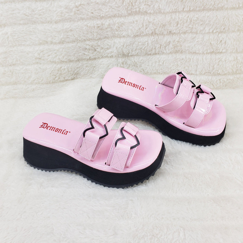 Flip Demonia Goth Slip On Sandals With Heart Buckle House Stock NY 6-12 Pink - Totally Wicked Footwear