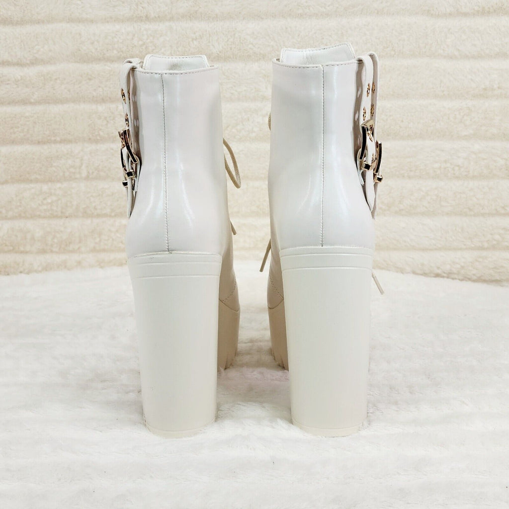 Linda Off White Chunky Block Heel Lave Up Ankle Boots Brand New - Totally Wicked Footwear