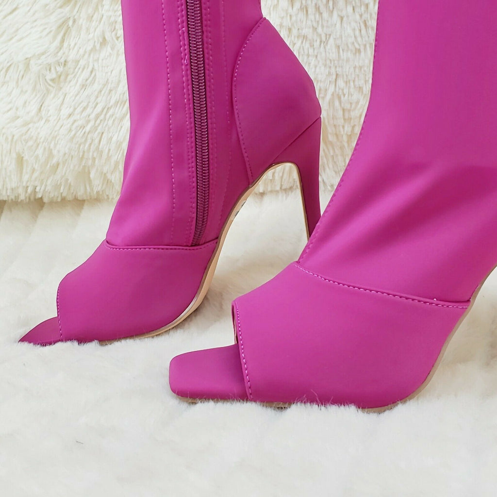 Victoria Berry Stretch Square Open Toe High Heel Ankle Mid Calf Boots - Totally Wicked Footwear