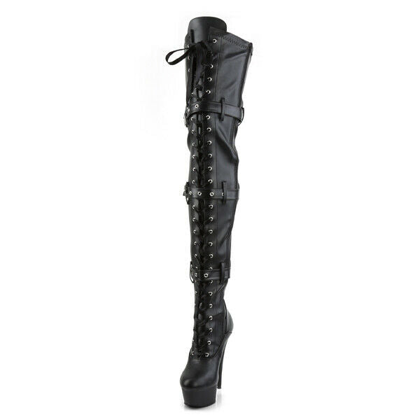 Delight 3028 Triple Buckle Thigh High Platform Torment Boot Black Sizes 7-14 NY - Totally Wicked Footwear