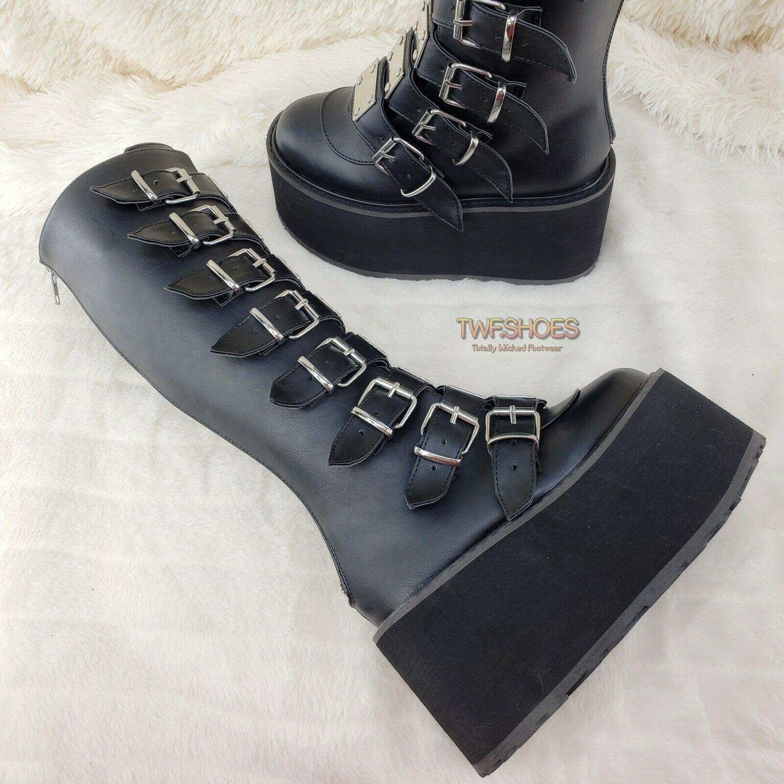 Damned 318 Multi Strap Goth Punk Rock Platform Boots Black Matte Restocked NY - Totally Wicked Footwear