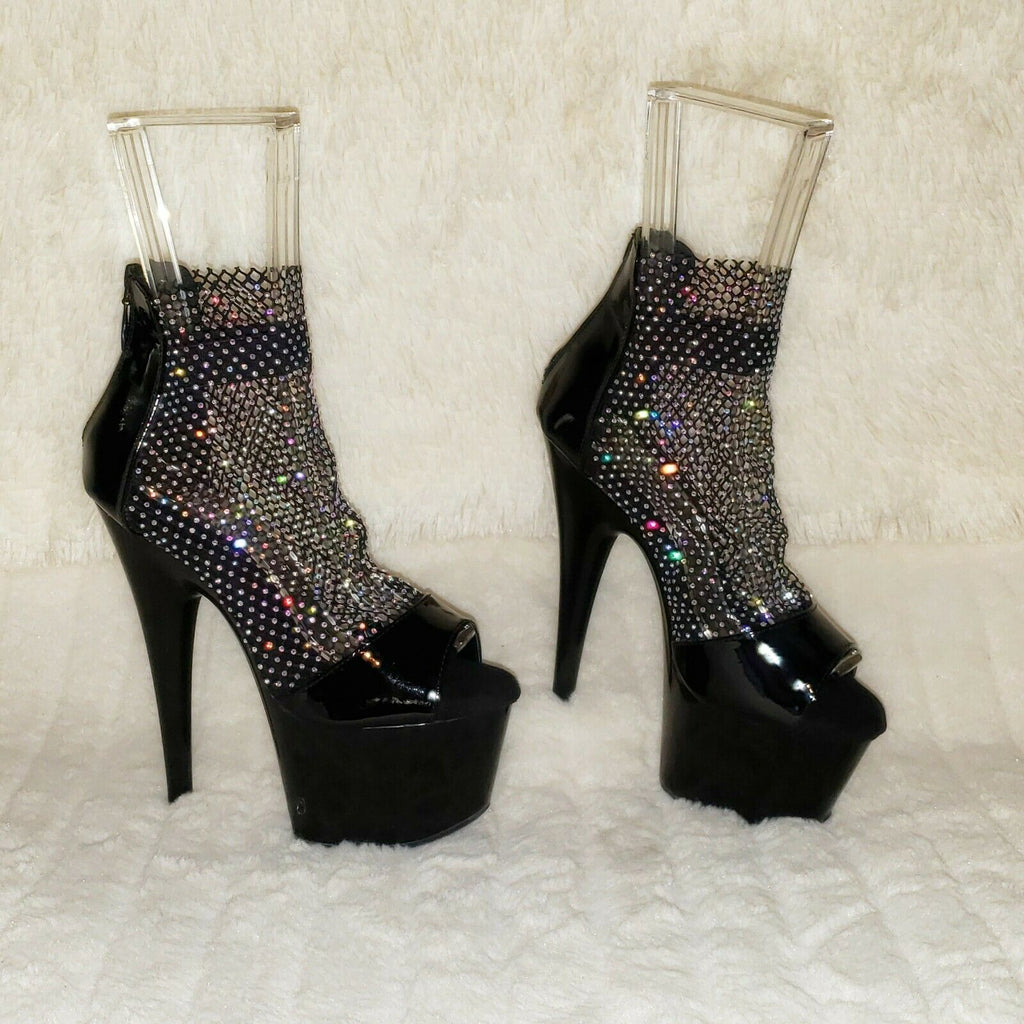 Adore 765RM Black Patent Rhinestone Mesh Platform Sandals 7" High Heel Shoes NY - Totally Wicked Footwear