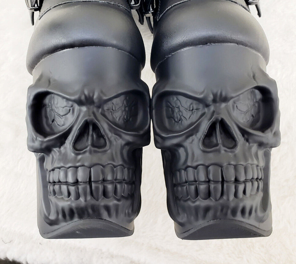 Rapture Black Matte Skull & Bones 8" High Heel Platform Thigh Boots IN HOUSE NY - Totally Wicked Footwear