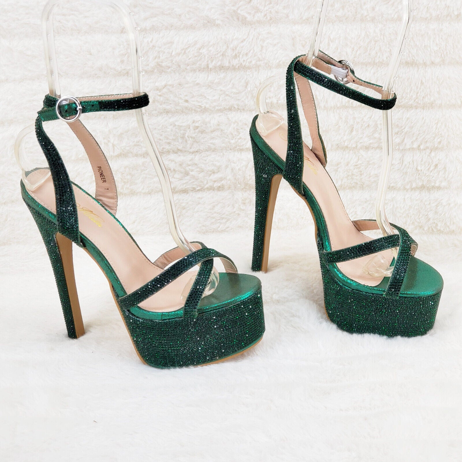 Bejeweled Pioneer Emerald Green Sparkling Rhinestone Platform 6.5" Heels Shoes - Totally Wicked Footwear