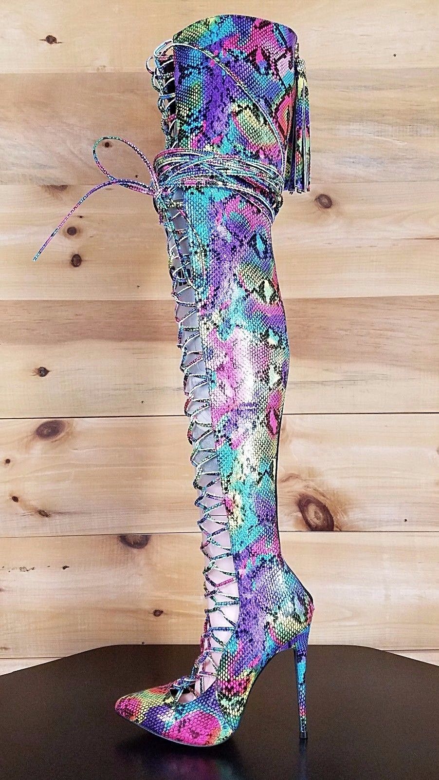 Nelly B Bernal Jayda Rainbow Snake Lace Up OTK Plus Size Boot