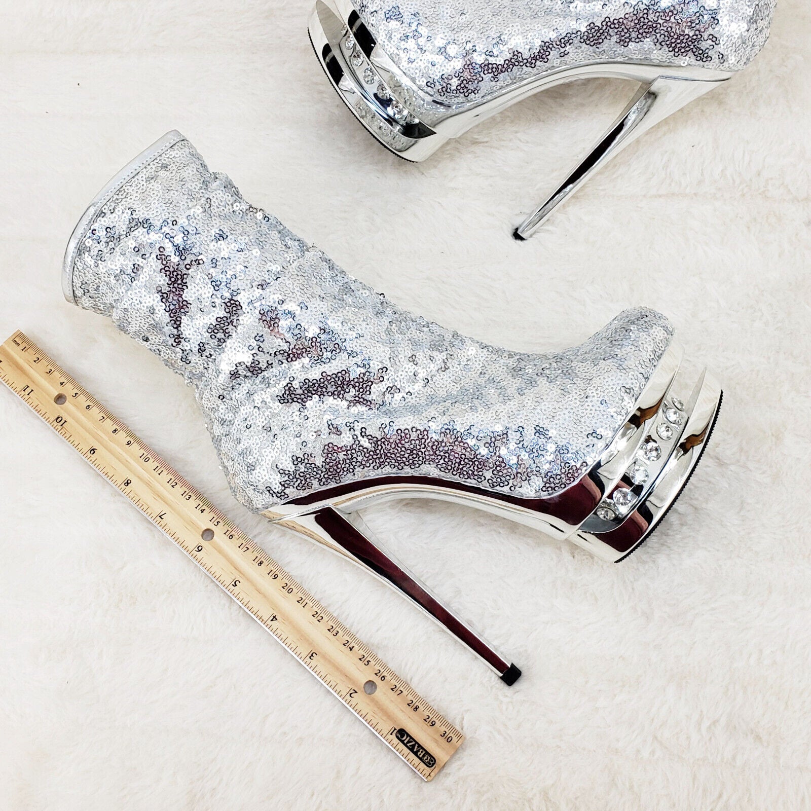 Blondie 1009 Silver Sequin Slouchy High Heel Platform Ankle Boots US Sizes NY - Totally Wicked Footwear