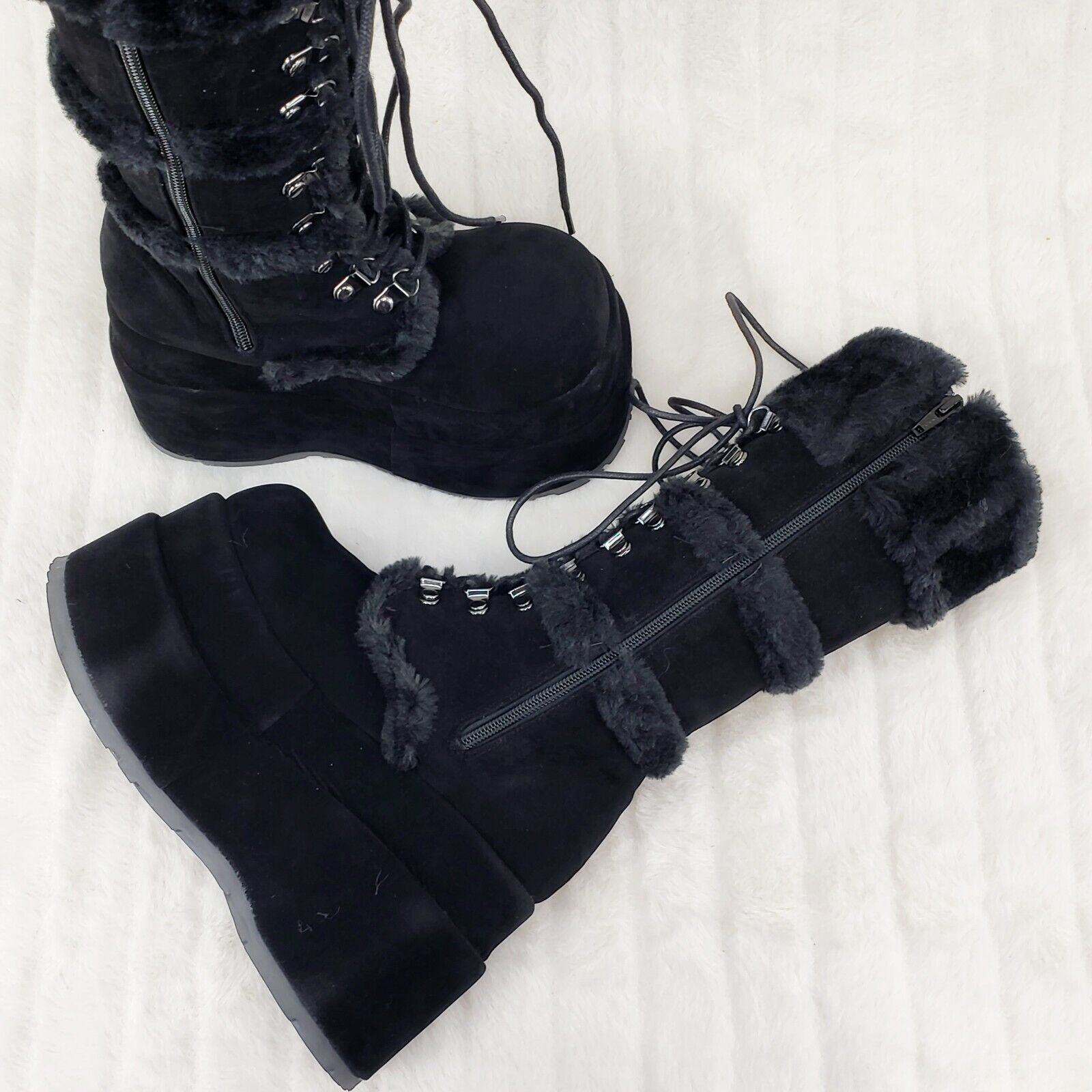 Bear 202 Black Faux Fur / Suede Platform Goth Punk Calf Boots NY Restock Stomper - Totally Wicked Footwear