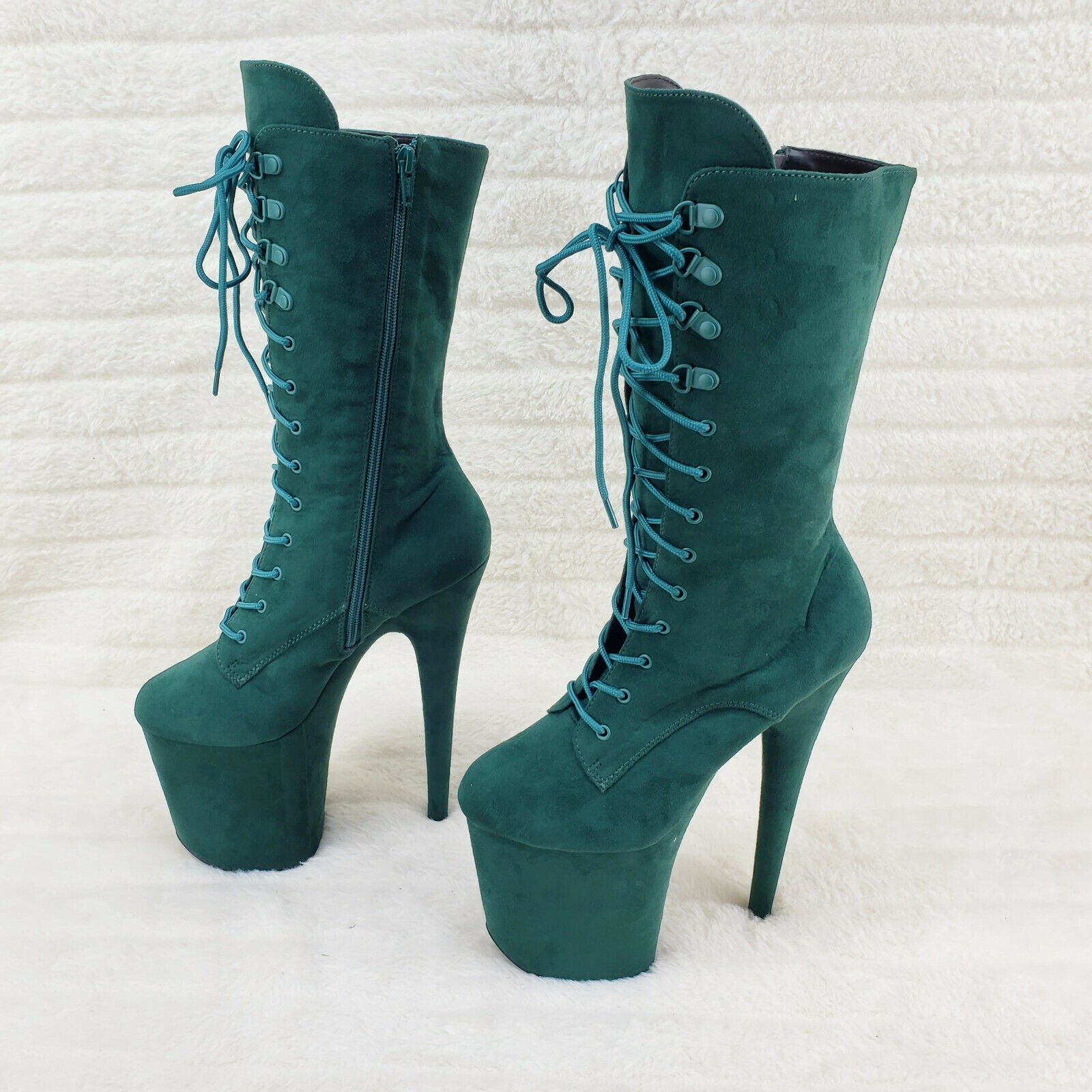 Flamingo 1050FS Emerald Green V-Suede 8" Heel Platform Mid Calf Boots US 6-12 NY - Totally Wicked Footwear
