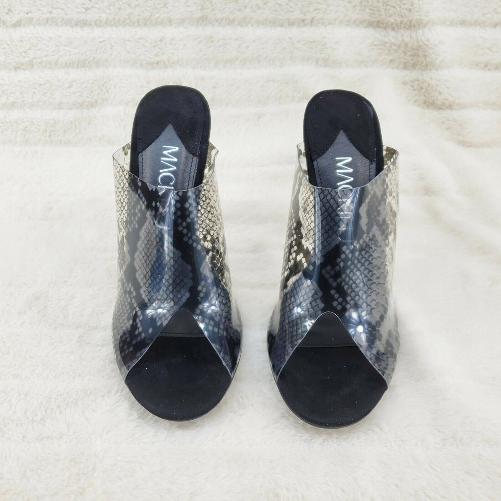 Mac J Black Transparent Snake Print Slip On Clog 5" Clear Acrylic Wedge Heels - Totally Wicked Footwear