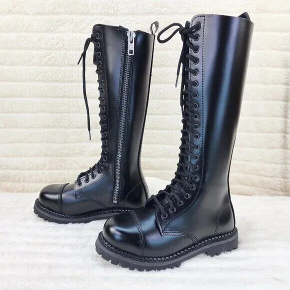 Riot 20 Goth Combat Biker Steel Toe Boots Black Leather Men Sizes NY IN HOUSE - Totally Wicked Footwear
