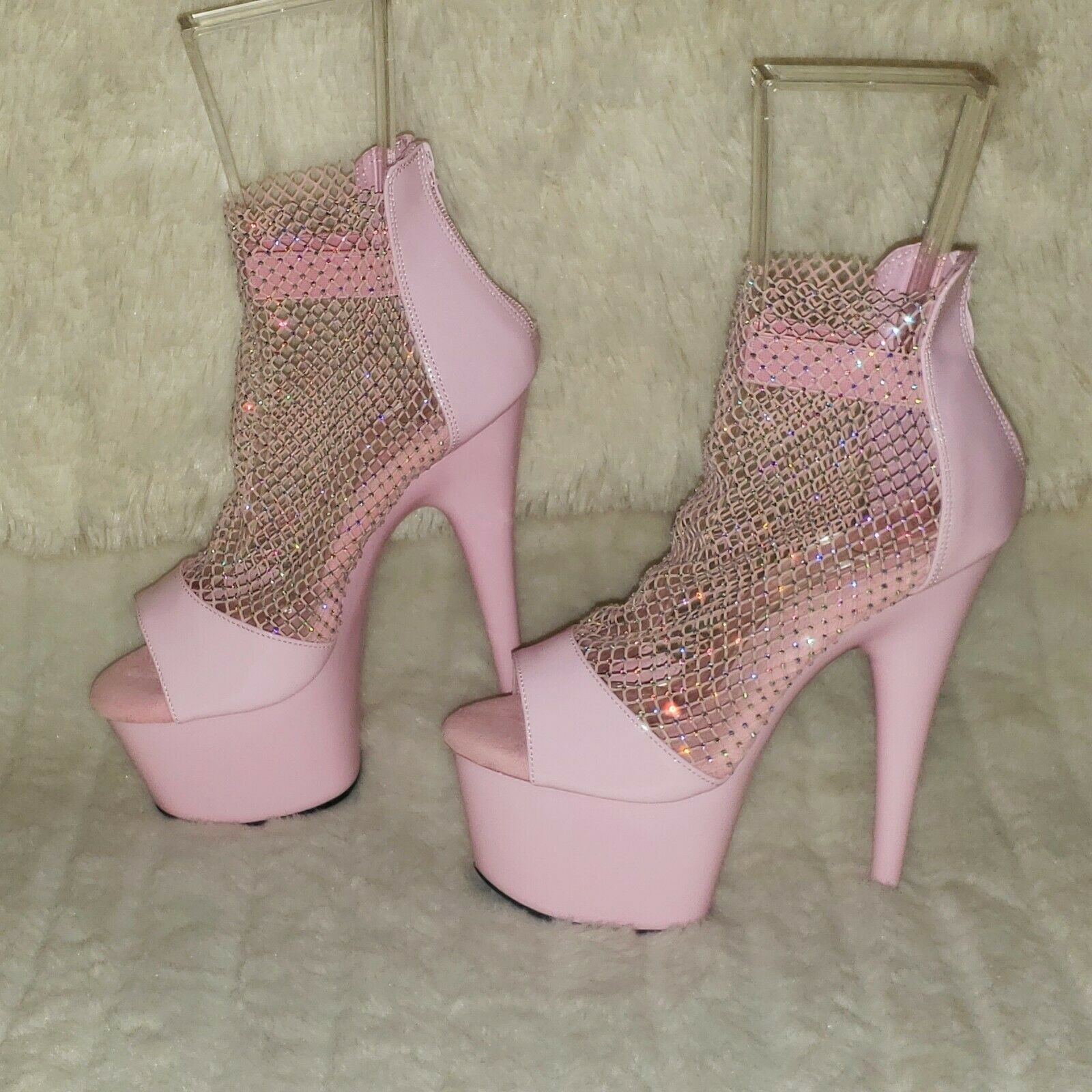 Adore 765RM Baby Pink Rhinestone Mesh Platform Sandals 7" High Heel Shoes NY - Totally Wicked Footwear