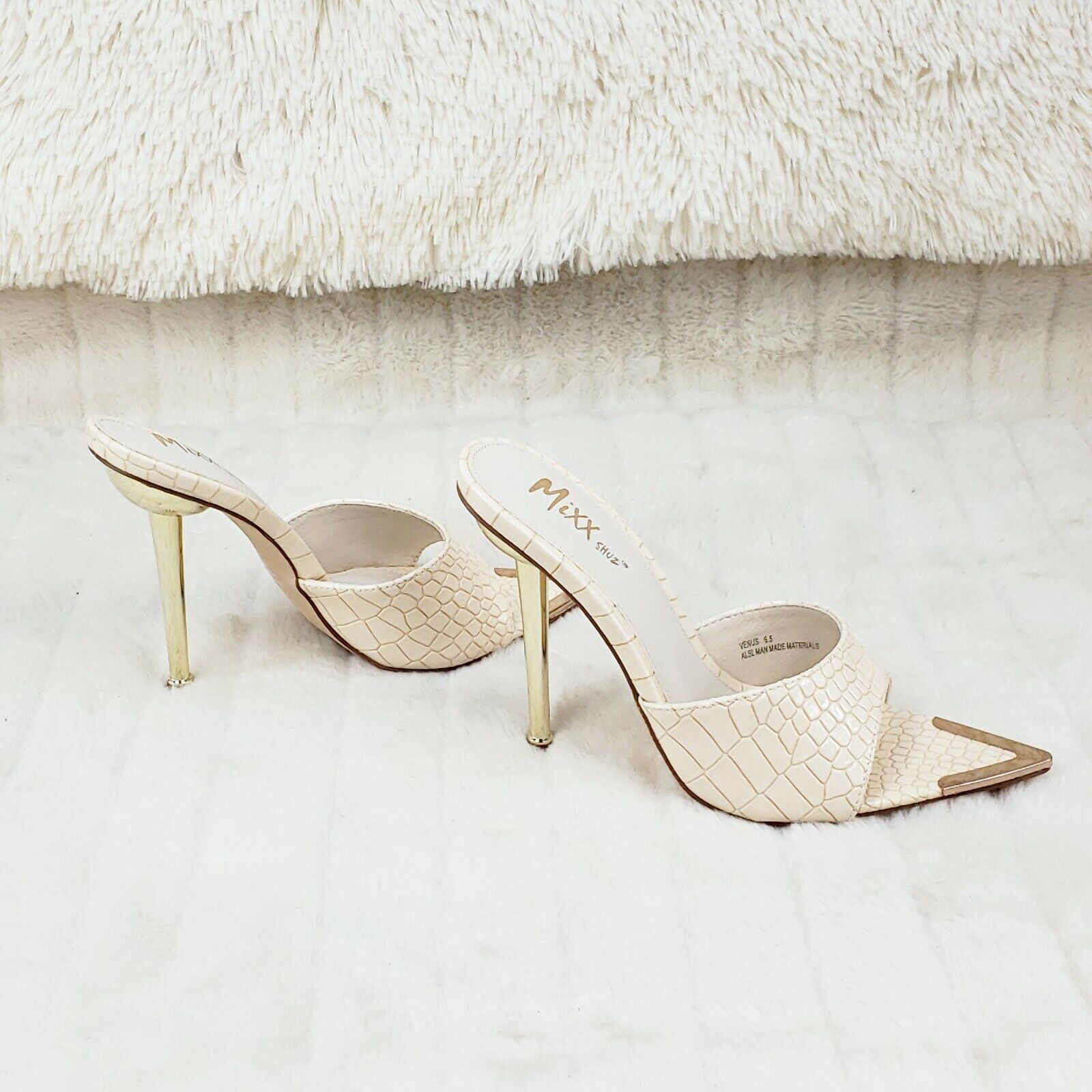 Venus Nude Slim High Heel Pointy Toe Slip On Sandals Slides Clogs - Totally Wicked Footwear