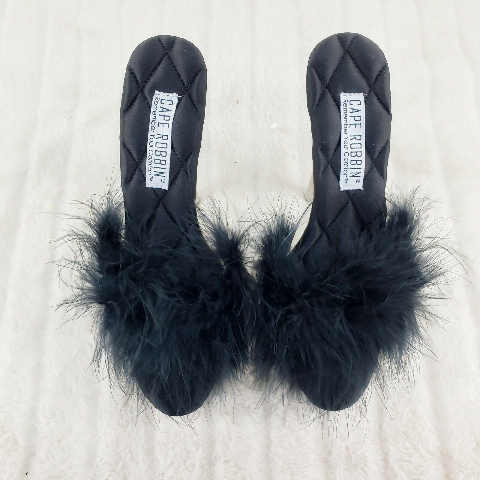 Maren Marabou Feather Slip On Platform Sandals 6" Stiletto Heel Shoes Black - Totally Wicked Footwear