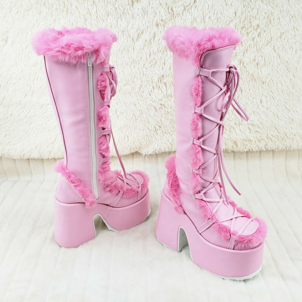 Demonia 311 Camel Stacked Pink Mammoth Platform Goth Punk Go Go Knee Boots NY - Totally Wicked Footwear