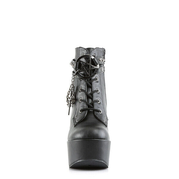 Poison 101 Charm Chain 5" Wedge Heel Goth Ankle Boots US Women Sizes 6-12 NY - Totally Wicked Footwear