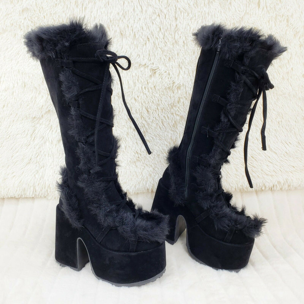 Demonia 311 Camel Stacked Black Mammoth Platform Goth Punk Knee Boots NY Restock - Totally Wicked Footwear