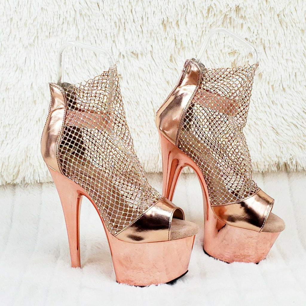 Adore 765RM Rose Gold Rhinestone Mesh Platform Sandals 7" High Heel Shoes NY - Totally Wicked Footwear