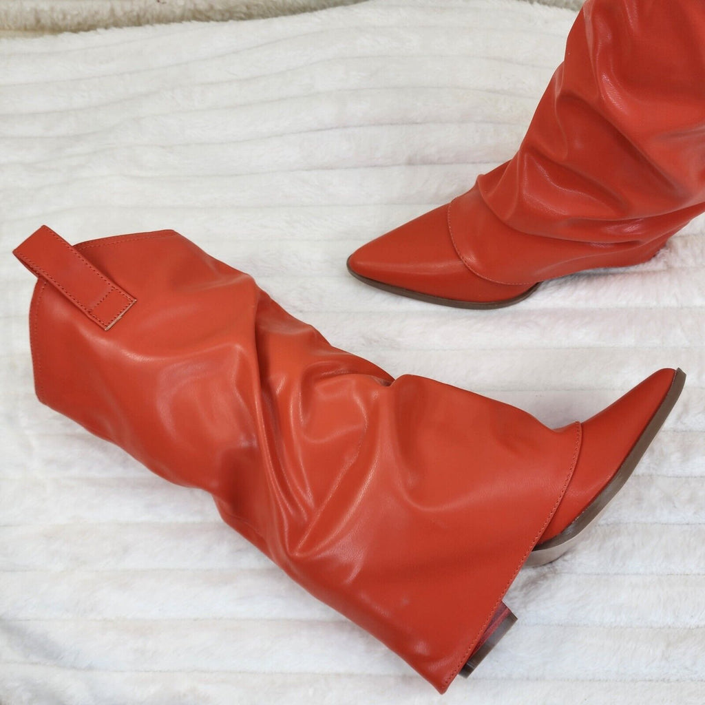 Humbled Orange Skirted Fold Over Western Cowgirl Boots - Totally Wicked Footwear