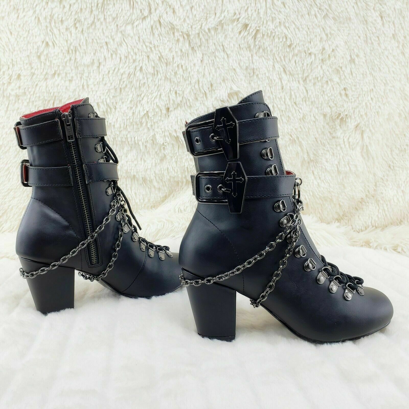 Vivika Goth Granny Ankle Boots Coffin Straps & Chains US 6-12 Goth NY - Totally Wicked Footwear