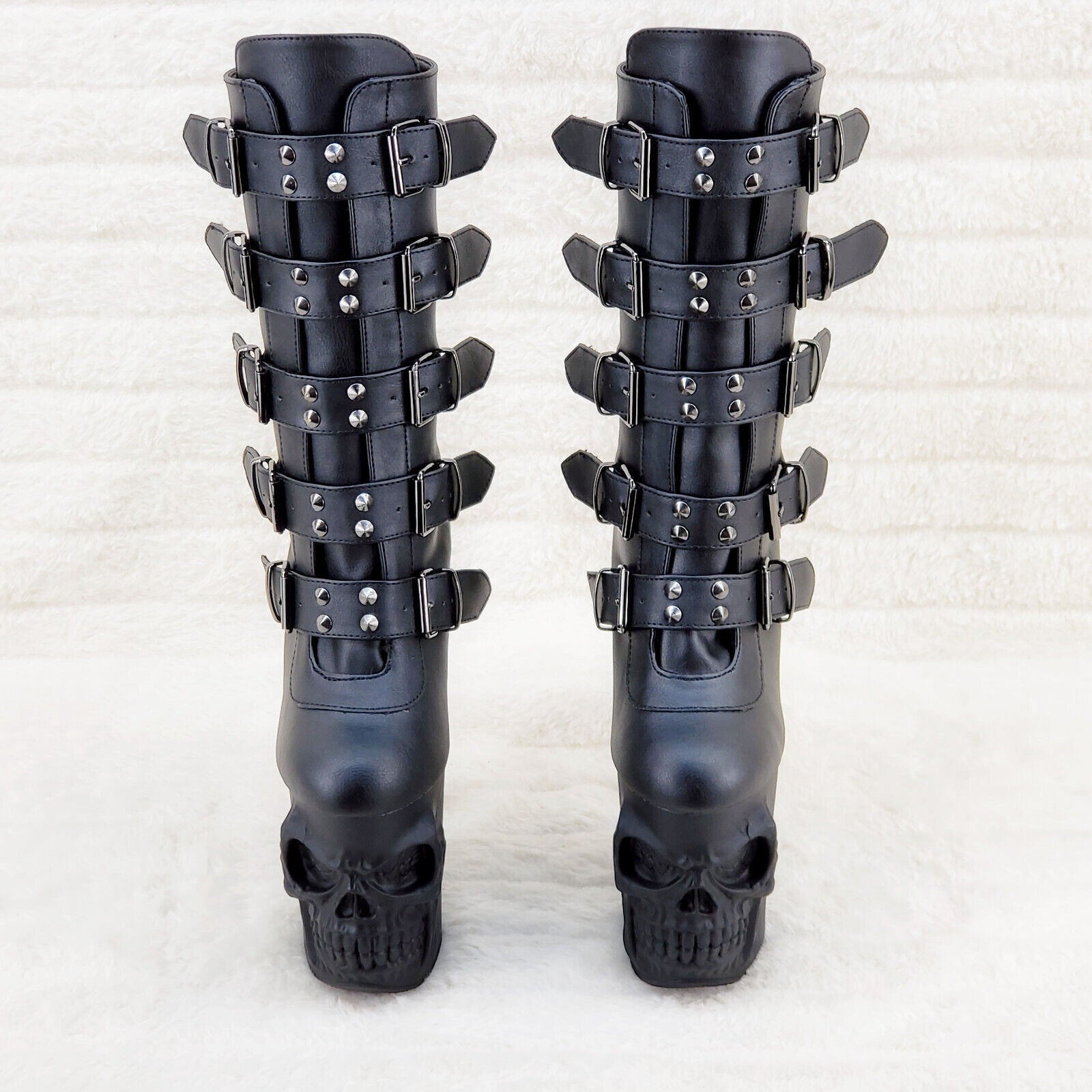 Rapture Black Matte Skull & Bones 8" High Heel Platform Boots IN HOUSE NY 1052 - Totally Wicked Footwear
