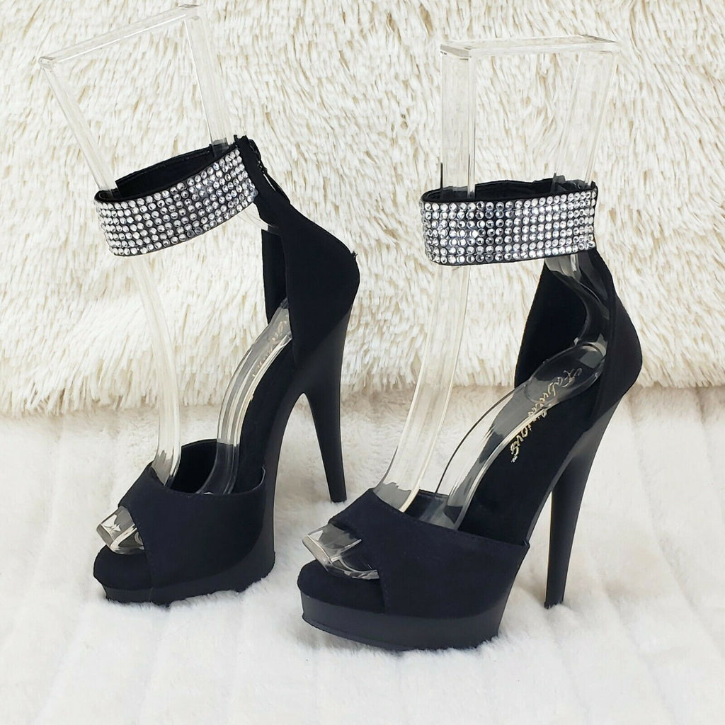 Sultry 625 Black Faux Suede 6" High Heels Platform Sandal Shoes NY - Totally Wicked Footwear