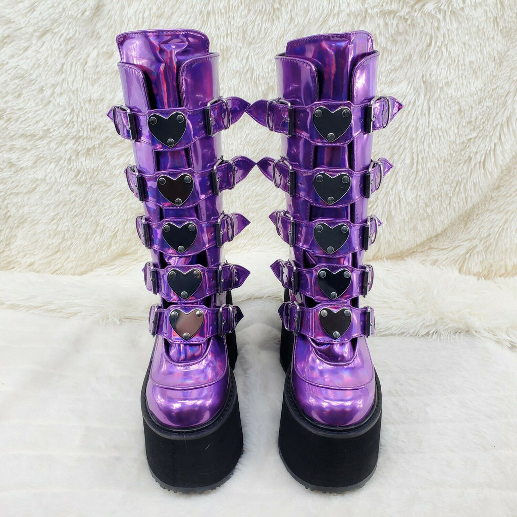 Swing 230 Purple Hologram Calf Boot 5.5" Platform Heart Strap Design US Sizes NY - Totally Wicked Footwear