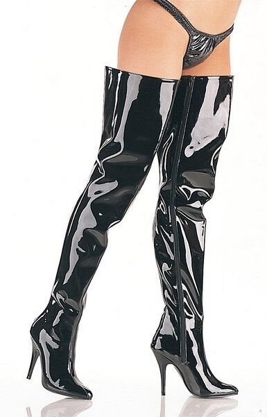 Seduce 4010 Black Patent Thigh High Crotch Boot Chaps Stiletto Heel  6-16 - Totally Wicked Footwear
