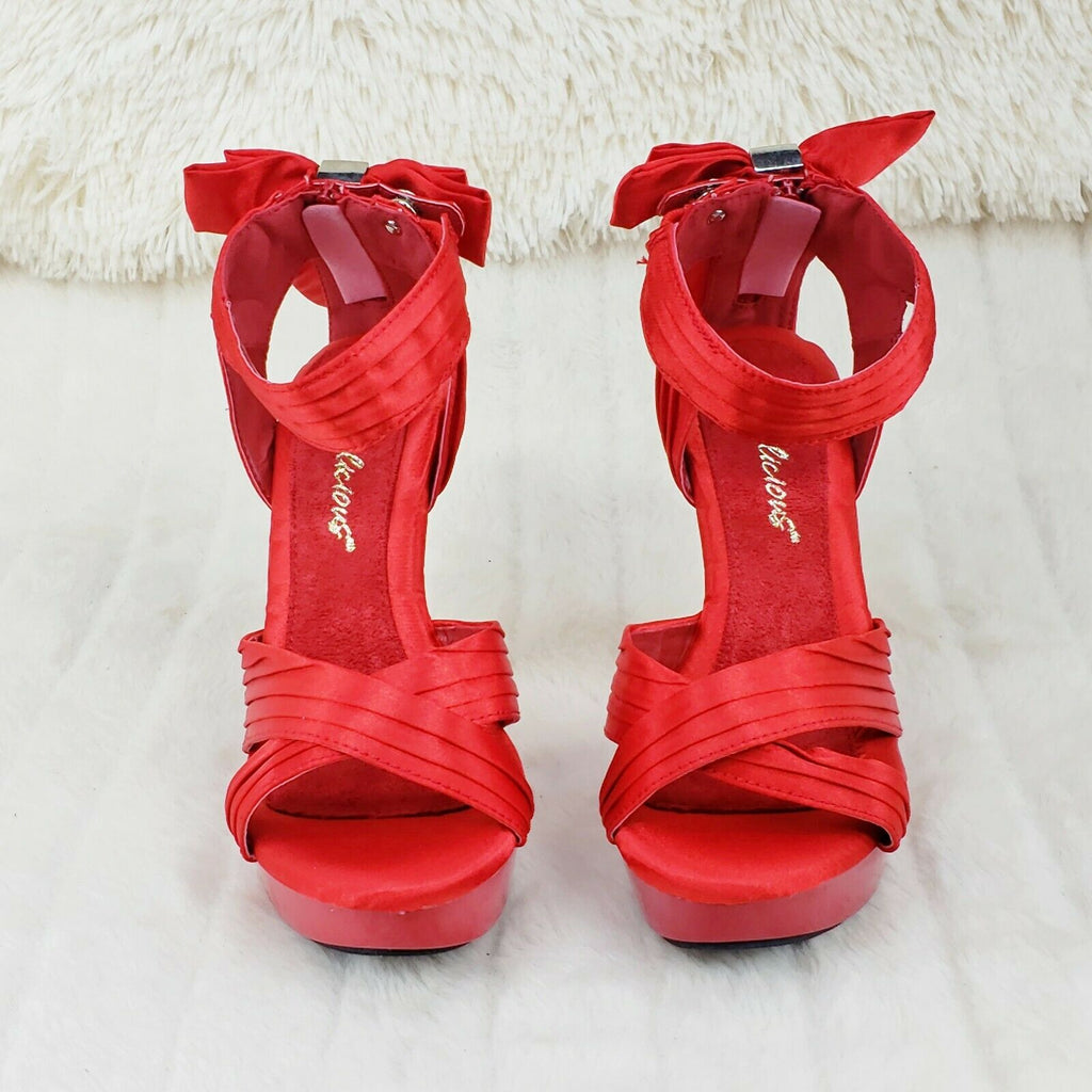 Cocktail 568 Red Pleated Satin Back Bow Platform Shoe 5" High Heel NY - Totally Wicked Footwear